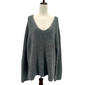 NEW DKNY Womens XS Sweater Oversized Chunky Knit Gray V-Neck